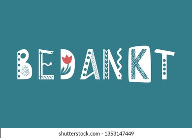 Vektor Stok Thank You Dutch Bedankt Lettering Illustration Tanpa