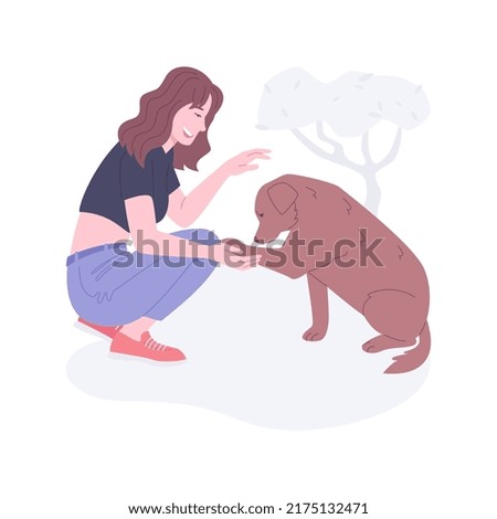 Thankful pet isolated cartoon vector illustrations. Smiling girl with her new adorable dog, happy pet, urban activism, responsible attitude to animals, social activity vector cartoon.