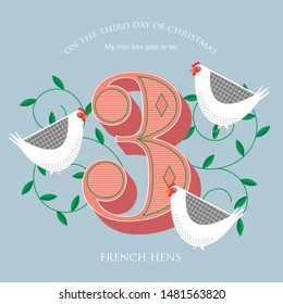 Third Day Christmas Twelve Days Christmas Stock Vector Royalty Free