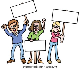 Illustration Group Protesters Holding Signs Stock Vector Royalty Free