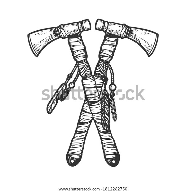 Tomahawk Crossed Sketch Engraving Vector Illustration Stock Vector