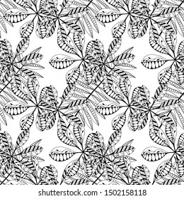 Tropical Leaves Black White Seamless Texture Stock Vector Royalty Free