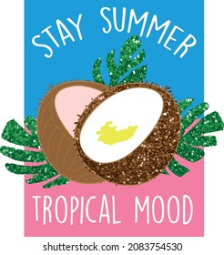 Tropical Mood Summer Pineapple Slogan Stock Vector Royalty Free