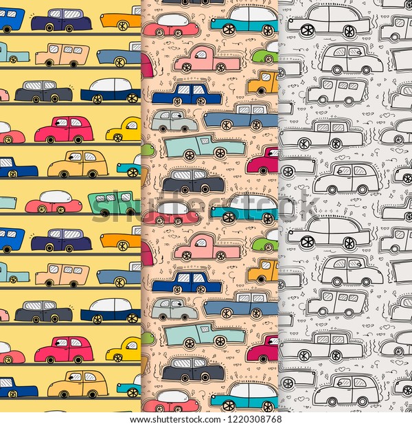 Ttern Hand Drawn Doodle Cars Background Stock Vector Royalty Free