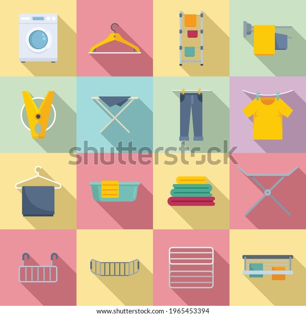 Tumble Dryer Icons Set Flat Set Stock Vector Royalty Free