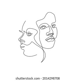 Two Female Faces Drawn One Line Stock Vector Royalty Free 2014298708