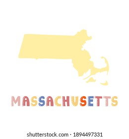 Usa Collection Map Massachusetts Yellow Silhouette Stock Vector