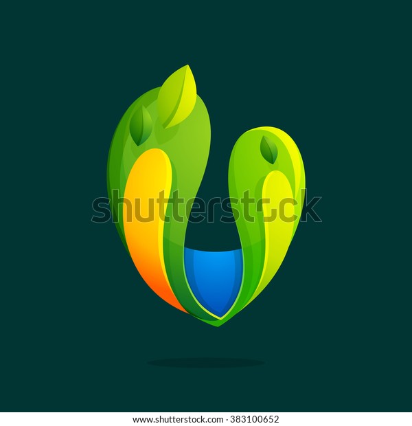 V Letter Green Leaves Logo Font Stock Vector Royalty Free