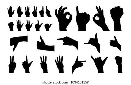 Various Hand Gesture Silhouette Vector Illustration Stock Vector