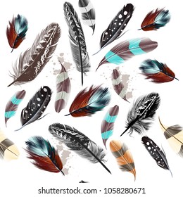 Vector Background Colorful Engraved Feathers Stock Vector Royalty Free