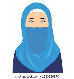 Vector Blue Hijab Woman Wearing Veil Stock Vector Royalty Free 1333531613