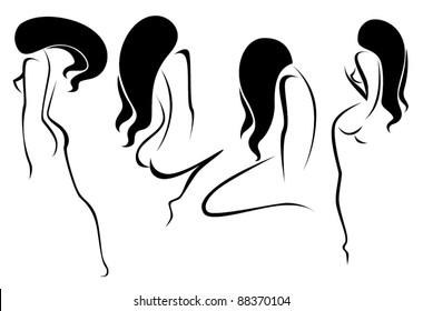 Vector Set Stylized Beautiful Women Silhouettes Stock Vector Royalty