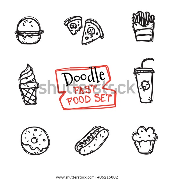 Vector Doodle Style Fast Food Set Stock Vector Royalty Free 406215802