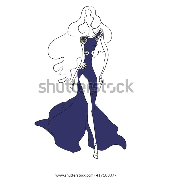 Vector Fashion Sketch Beautiful Model Walking Stock Vector Royalty