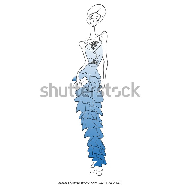 Vector Fashion Sketch Beautiful Model Walking Stock Vector Royalty