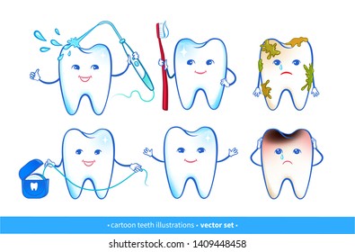 Vektor Stok Vector Illustration Collection Cartoon Tooth Characters