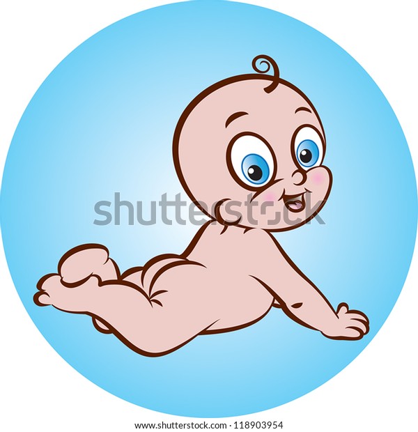 Vector Illustration Of A Cute Naked Lying Down Baby Boy