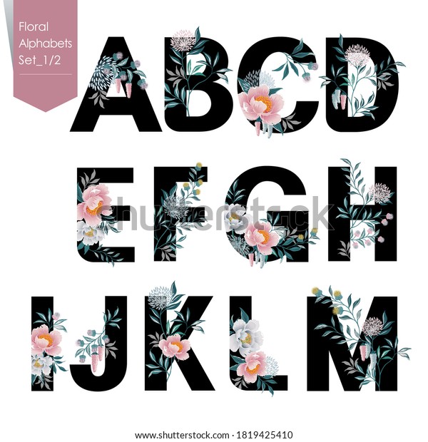 Vector Illustration Floral Alphabets Collection Set Stock Vector