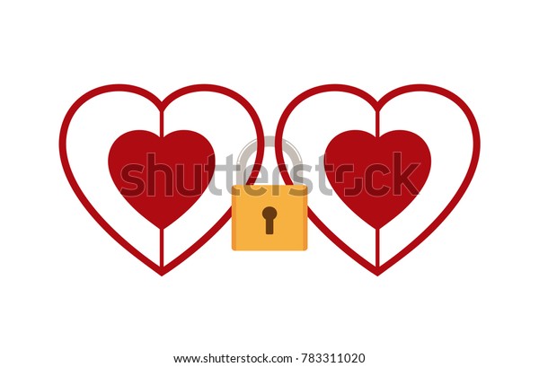 Vector Illustration Hearts Locked Together Padlock Stock Vector