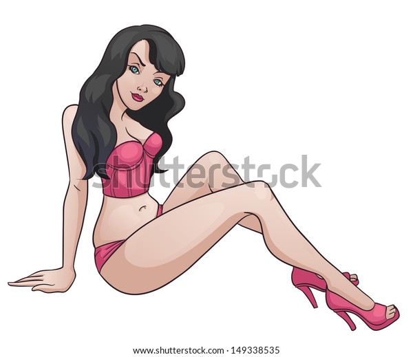 Vector Illustration Sexy Cartoon Woman Wearing