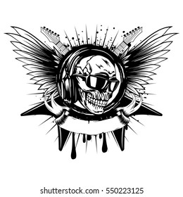 Vector Illustration Skull Crossed Guitars On Vector De Stock Libre De