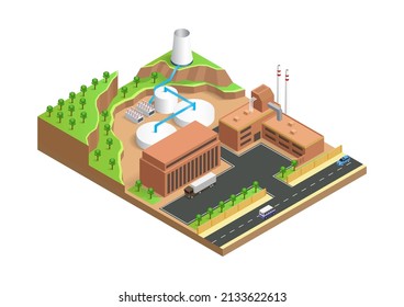 Vector Isometric Geothermal Energy Power Plant Stock Vector Royalty