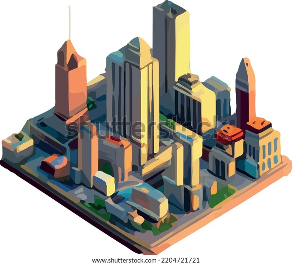 Vector Isometric Low Poly City Stock Vector Royalty Free