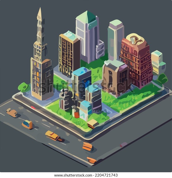 Vector Isometric Low Poly City Stock Vector Royalty Free 2204721743