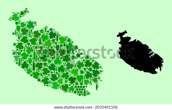 Vector Map Malta Island Collage Green Stock Vector Royalty Free