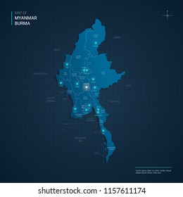 Vector Myanmar Burma Map Illustration Blue Stock Vector Royalty Free