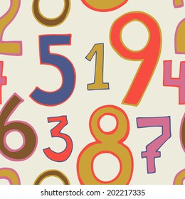 Vector Seamless Pattern Colorful Handdrawn Numbers Stock Vector