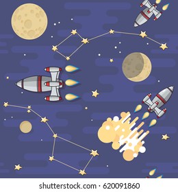 Vector Seamless Pattern Cute Cartoon Space Stock Vector Royalty Free