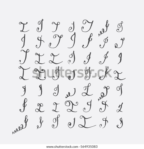 Vector Set Calligraphic Letters Handwritten Pointed Stock Vector