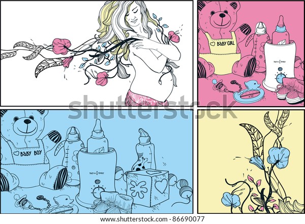 Vector Set Colorful Cards Pregnant Woman Stock Vector Royalty Free Shutterstock