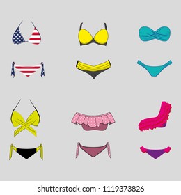 Vector Set Female Swimsuits Stock Vector Royalty Free 1119373826