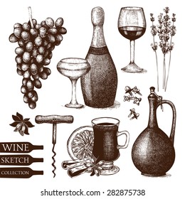 Vector Set Ink Hand Drawn Wine Stock Vector Royalty Free