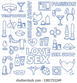 Vector Set Sex Shop Icons Erotic Stock Vector Royalty Free 1381751249