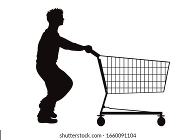 Vector Silhouette Man Running Push Shopping Stock Vector Royalty Free