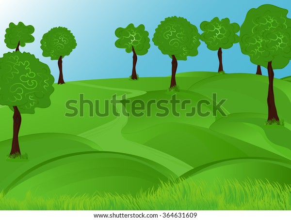 Vector Spring Landscape Trees Green Hills Stock Vector Royalty Free