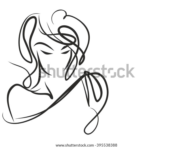 VECTOR Stylish Original Hand Drawn Graphics Portrait With Beautiful