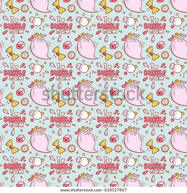 Vector Sweets Bubble Gum Seamless Pattern Stock Vector Royalty Free