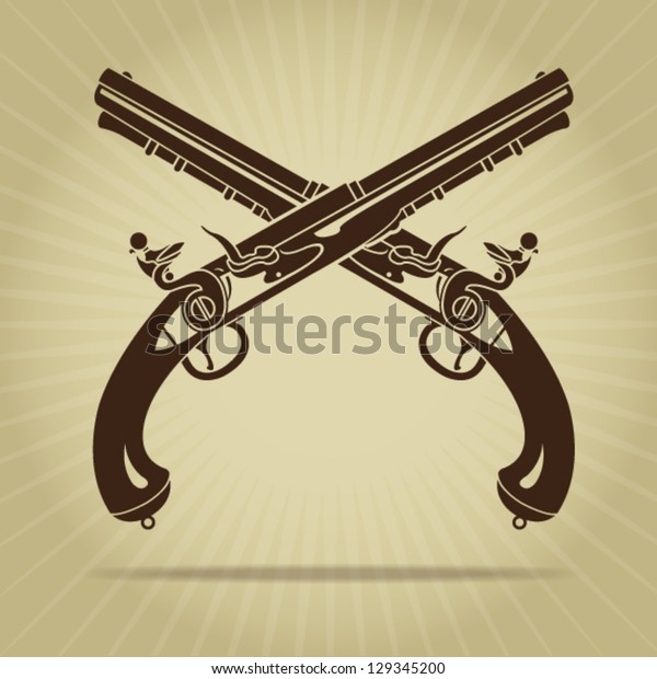 Vintage Crossed Flintlock Pistols Stock Vector Royalty Free 129345200