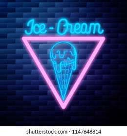 Glowing Neon Ice Cream Cone Signboard Stock Illustration 1069058639