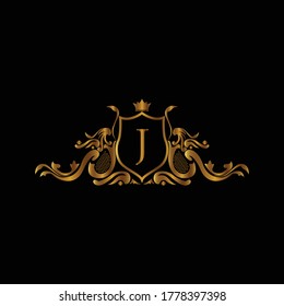 Vintage Monograms U Letter Golden Heraldic เวกเตอรสตอก ปลอดคา