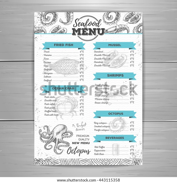 Vintage Seafood Menu Design Stock Vector Royalty Free