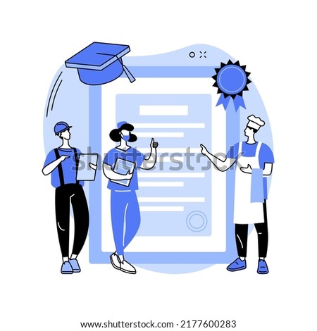Vocational education abstract concept vector illustration. Professional learning, online vocational technical education, work on automatic lathe, repair machines, student group abstract metaphor.