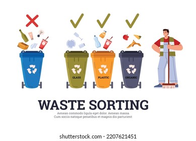 Waste Sorting Recycling Concept Trash Bins Stock Vector Royalty Free