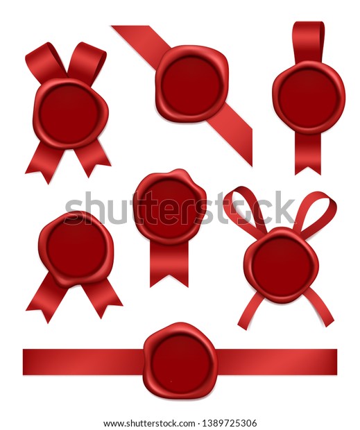 Wax Stamp Ribbons Sealed Red Rubber Stock Vector Royalty Free