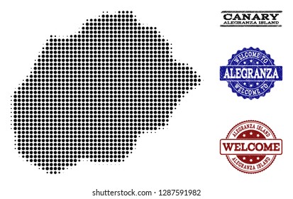 Welcome Collage Halftone Map Alegranza Island Stock Vector Royalty