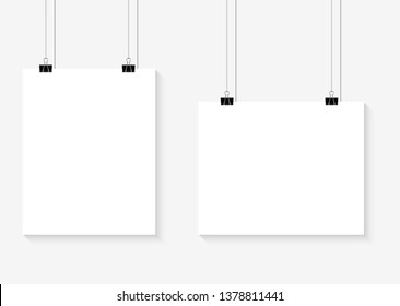 Blank White Poster Hanging Binder Clips Stock Vector Royalty Free